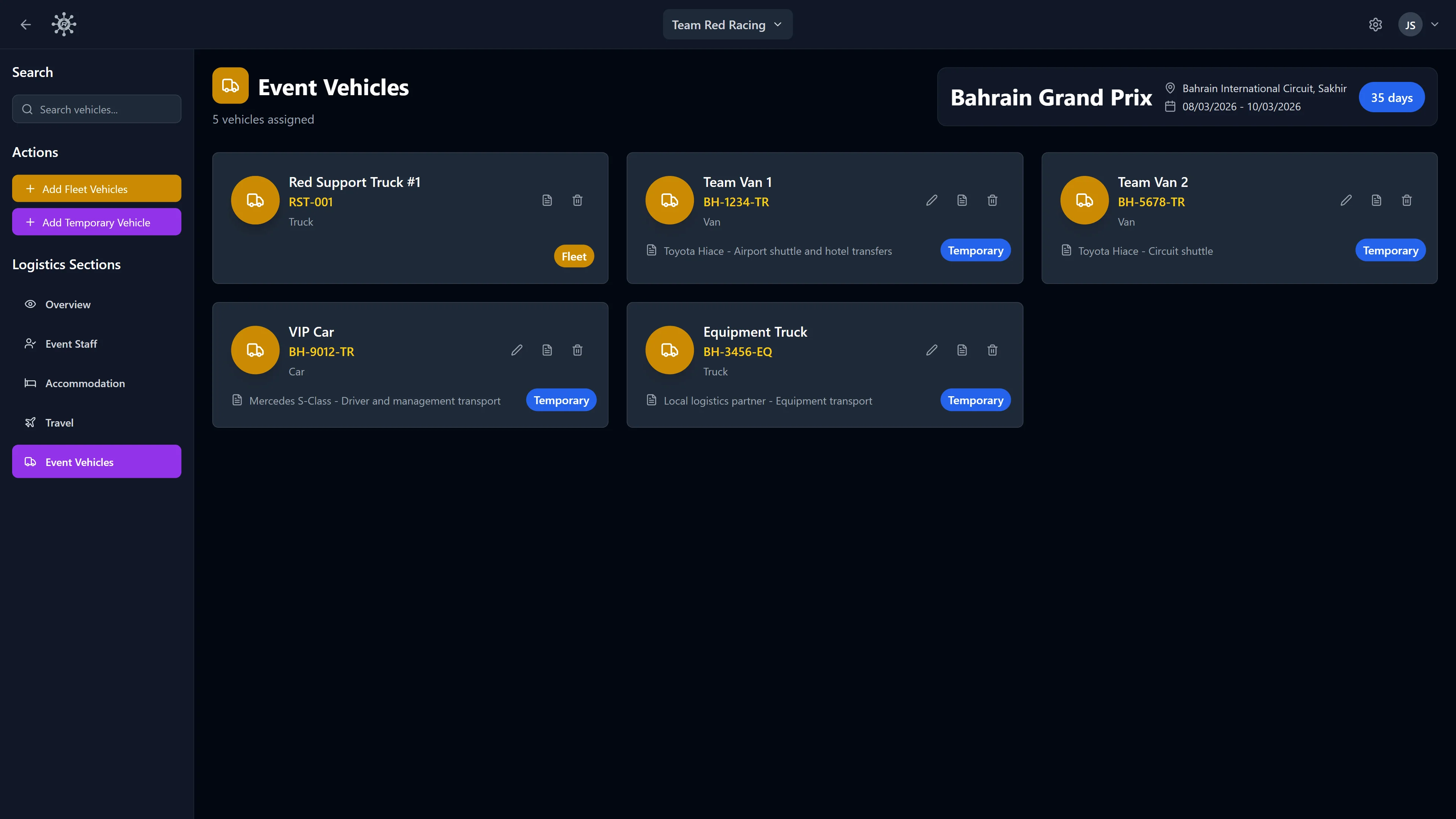 RaceNode Event Vehicles - Fleet vehicles and rentals, ready for the road.