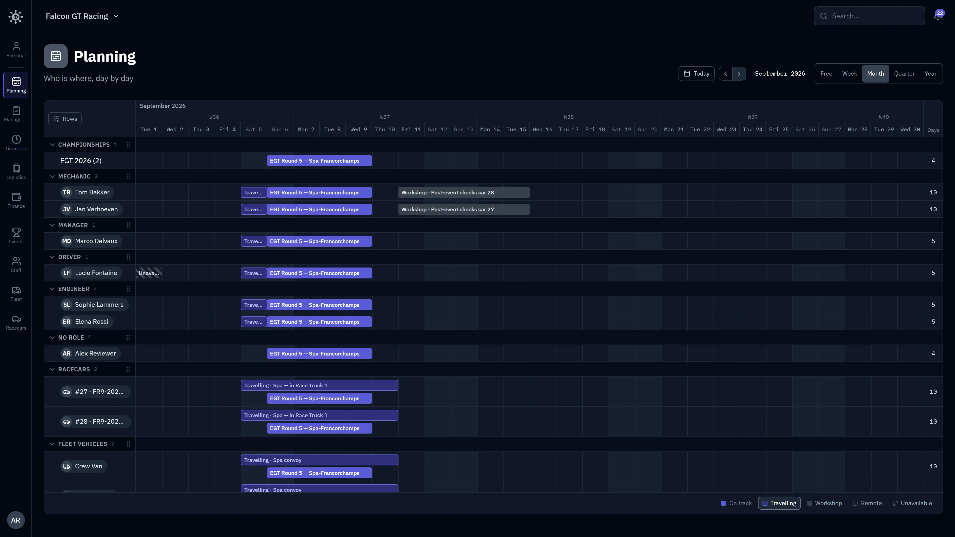 RaceNode Planning Season Grid - The whole season, one screen.